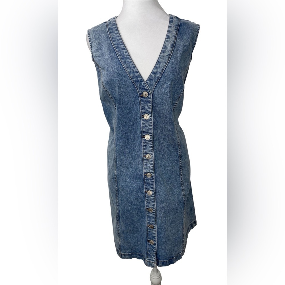 NWT Frye Denim Button Front Mini Dress Sleeveless Western Coastal Festival XLg - Picture 5 of 15